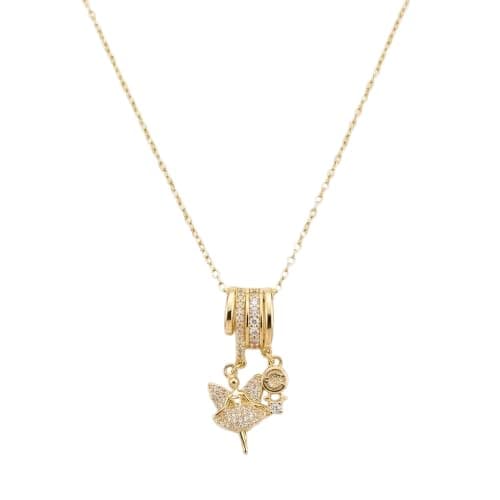 Gold Tone Ballerina Pendant Necklace With Zircon Stones Elegant Design For Women-Mg_cg10048