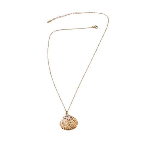 Gold Seashell Pendant Necklace, Thin Chain with Lobster Clasp Nautical Dainty Jewelry-Mg_st10021