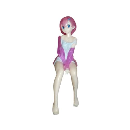 LOKYBOY Anime Statue Girl Sitting Pink Hair Blue Eyes | Purple and White Clothing, Special Sitting Posture, Detailed Detailed Workmanship Office and Room Decor, Anime Character