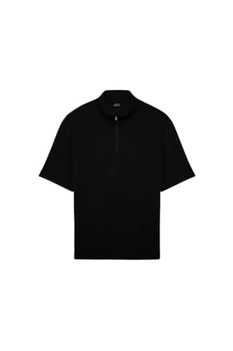 DeFacto Man Fit Standart Fit High Neck Short Sleeve Knitted T-Shirt E3962AX,Black (BK81) XL