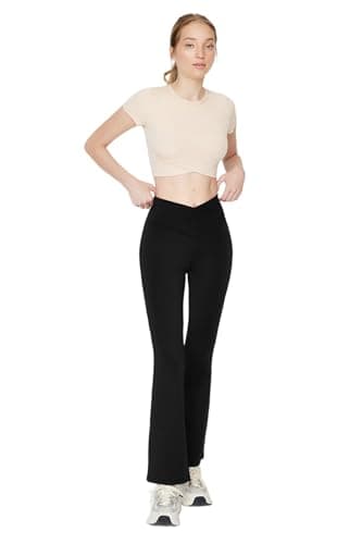 Trendyol Womens Black Double Breasted Waist Detailed Spanish Leg Yoga Knitted Sports Leggings THMAW23TY00005 Sports Leggings (pack of 1) Pants