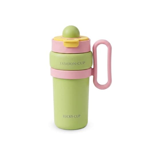 Travel Tumbler 900ml, Vacuum Insulated Stainless Steel Cup with Straw Lid and Carry Handle for Hot and Cold Drinks, Car, Office, Gym and Travel, F-1544 (Green)