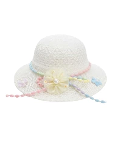 Kids Sun Hat Girls Beach Summer Holiday Hat Cute Fashion Hat for Kids | For infants and kids, woven lace design, flower with pearl, beachwear, colorful beads rope