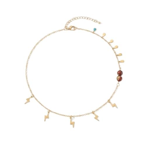 Gold-Tone Lightning Bolt Charm Necklace, Dainty Chain with Mixed Charms, Boho Style-Mg_cg10027