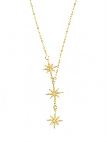 U SHOP 18K Gold Plated Triple Star Pendant Necklace with Sparkling Zircon Stone Fashion Fashion Jewelry Women Gifts