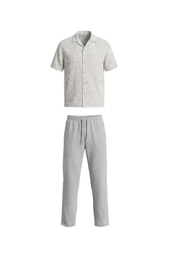 JIL Mens SS LAPEL SHIRT WITH PANTS PJ Pajama Set