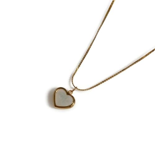 Women's Stainless Steel Heart Necklace with White Shell Detail