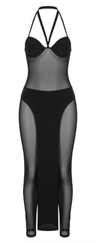 Hanadi Women's Sexy Sheer Cross Backless Maxi Bodycon Dress One Size Tulle