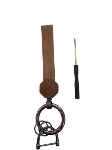 Lokyboy Brown Leather Key Ring with Metal Rings | Brown Leather Strap, Multi Grommets, Octagon Design, Swivel Clamp, Attachment