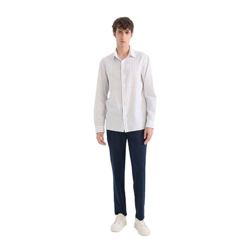 DeFacto Mens Regular Fit Polo Neck Long Sleeve Casual Woven Top Long Sleeve Shirt D6108AX Long Sleeve Shirt