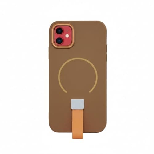 Magnetic TPU Soft Matte Back Cover Support For Iphone 11 With Silicone Strap, Soft Silicone Back Cover For Iphone 11, Shockproof Case (Brown) Cellular phone case