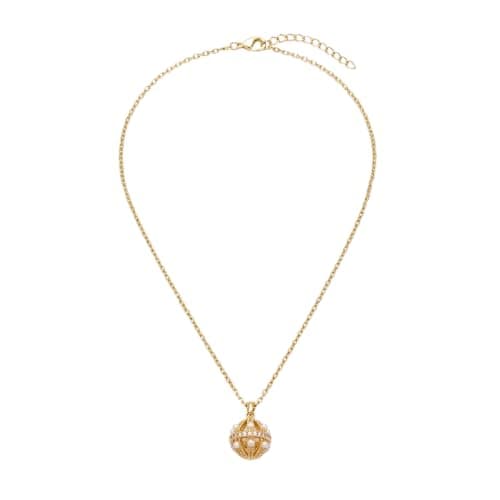 Gold Tone Ball Pandan Necklace Decorated With Crystal Stones Elegant Thin Chain With Adjustable Buckle -Mg_cg10049