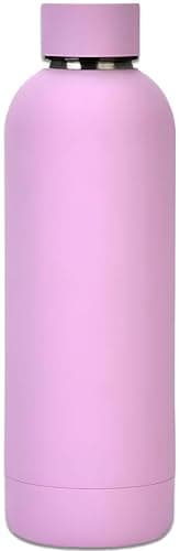 Modern and Simple Vacuum Insulated Water Bottle, Stainless Steel Water Bottle with Silicone Outer Shell; 500ml Capacity, Perfect for Outdoor Activities (Pink) Thermos