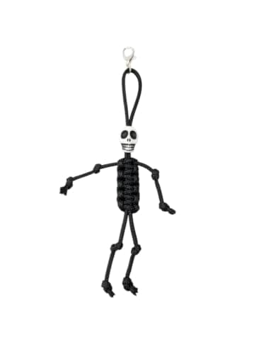 Skeleton Medal, Black Leather Thread and White Plastic Skull Keychain