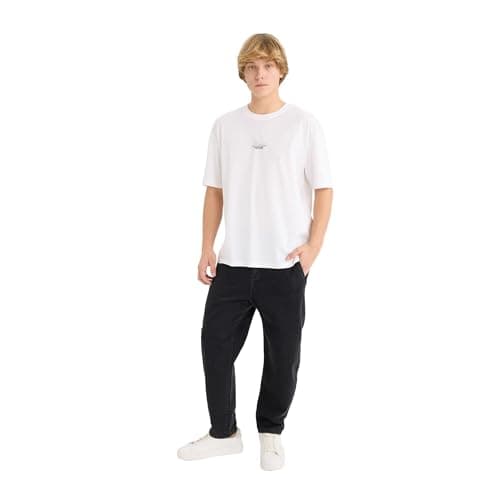 DeFacto Mens Oversize Fit Crew Neck Short Sleeve Young Knitted T-Shirt D7814AX T-Shirt