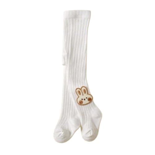Girls' Ribbed Cotton Warmer Tights with Rabbit Neck, Off White (10years) | Infant Leggings, Rabbit Embroidery, Soft Knit Fabric, Full Length, Toddler Hosiery