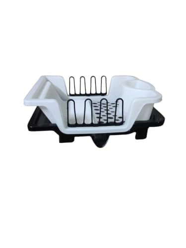 Dish Drying Rack with Draining Tray, White and Black | Plate Slots Included, Utensil Holder, Drip Tray, Kitchen Counter Use, Plastic Construction