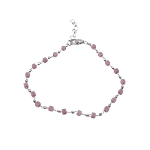 Pink Square Beads Bracelet, Silver Chain with Metal Balls, Lobster Clasp Closure, Adjustable-Mg_st 1020