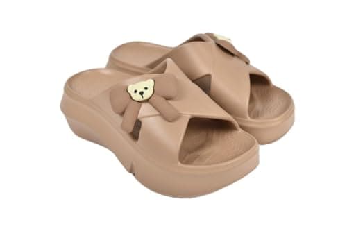 Project Z Women's Lava (Lava) Platform Slipper | Cute Bow & Bear Design Slipper | Super Soft and Comfortable EVA Material | Sizes 37-41 | Perfect for Home, College, Summer Trips