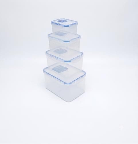 Plastic Food Storage Container Set with Clear Lock Lids, Rectangular 4-Piece Airtight Containers with Silicone Seal, Leakproof and Odour-Proof Design for Daily Food Storage, Meal Prep and Kitchen Use Home organizers and storage