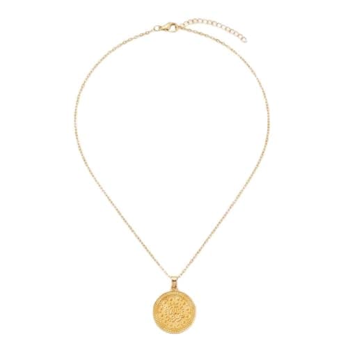 Gold Coin Pendant Necklace, Arabic Calligraphy Medallion, Chain with Lobster Clasp, Women's Jewellery-Mg_cg10031