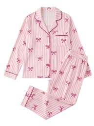 Womens Winter Button Bowknot Home Sleepwear Comfortable Pajamas IN