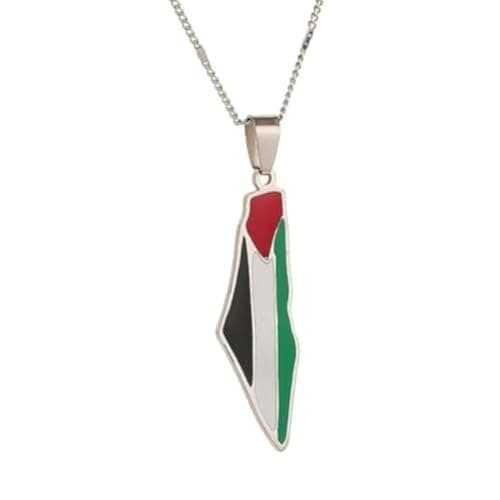 ASDWA Necklaces,Vintage Silver Color Palestine Card Enamel Pendant Charm Necklace Amulet Jewelry Gift For Men Women Gifts Father's Day Gift