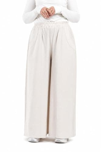 Women's Beige Linen Pants Elastic Waist Pockets Loose Fit Comfortable Stylish Everyday Wear