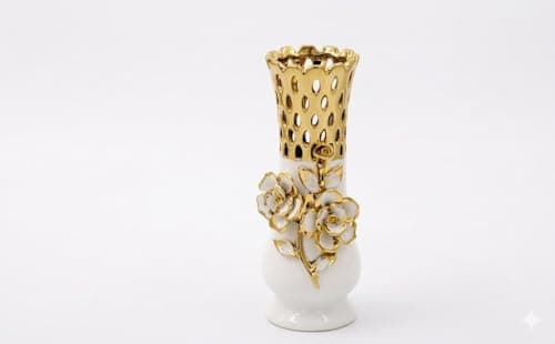 Home Care E-784 Medium Embossed Flower Vase Premium Decorative Vase with Intricate Embossed Floral Design for Elegant Home Décor
