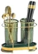 2 Piece Cutlery Organizer Acrylic Containers and Gold Metal Stand for Drying and Tidying Spoons and Forks mh