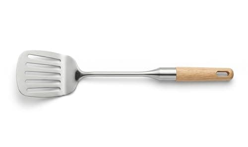 Rocky Slotted Stainless Steel 18/10 Spatula with Wooden Handle 40cm 5-T1034 Durable Draining Turner for Cooking Food spatula