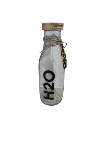 زجاجة مياه زجاجية شفافة (H2O) بغطاء خشبي وحبل من الجوت - من العقرب | Rustic Design, Secure Wooden Cap, Decorative Tag, Reusable, Milk Bottle Shape