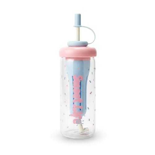 Glass Water Bottle 650 Ml with Strainer Infuser, Leak-Proof BPA-Free Lid, Reusable Drinking Bottle for Tea Juice Milk, Easy-Grip Travel Cup, Easy Clean, GG-2527 (Pink)