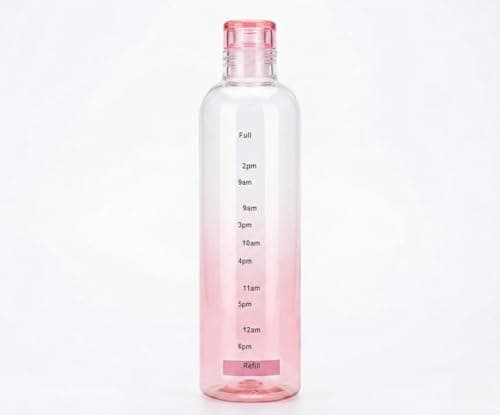 Generic Glass Water Bottle, 1L capacity, motivational time marker for tracking daily water intake, clear modern design, leak-proof lid, ideal for office, gym, or daily use. (pink)