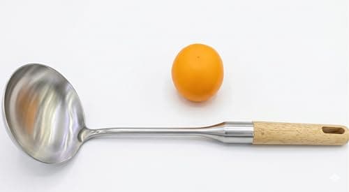 Rocky Stainless Steel 18/10 Ladle with Wooden Handle 40cm 4-T1034 Durable Soup and Sauce Serving Spoon