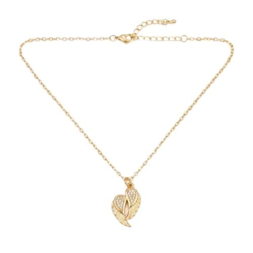 Angel Wings Necklace Gold Tone Thin Chain With Lobster Clasp With Crystal Stones - Mg_cg10005