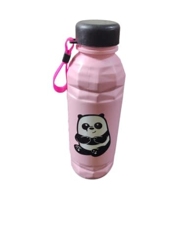 Pink Plastic Water Bottle with Cute Panda Print and Black Carrying Strap 500 ml 1 Piece