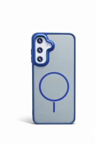 Matte Phone Case for SAMSUNG GALAXY A25 with Camera Protection, Shockproof Slim Cover, Decorative Magnetic Ring (No Wireless Charging Support (Blue) Cellular phone case
