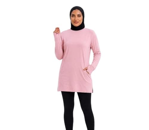 Miza Women's Modest Sports T-Shirt, Dry Fit, Long Sleeve with Thumb Hole, Side Pockets