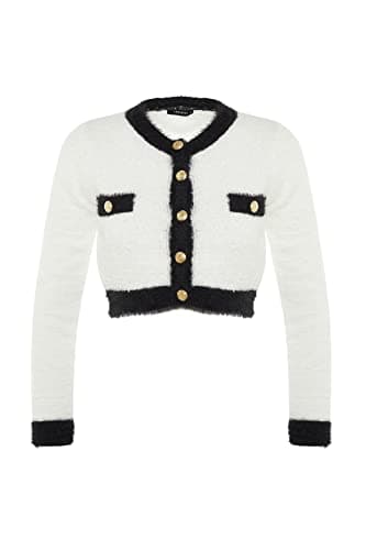 Trendyol Womens Ecru Knitwear Crop Cardigan - Beard and Furry Yarn, Jacket Look Twoaw23Hi00549 Cardigan (pack of 1) Sweater