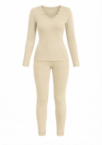 طقم قطن ليكرا تقيل حريمي – ملابس شتوية مريحة بخامة مرنة للمنزل والراحة K Base layer apparel set