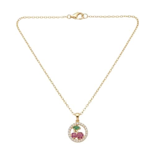 Gold Color Cherry Pendant Necklace Women Necklace With Pink Green White Colorful Stones Fashion Jewelry-Mg_cg10032