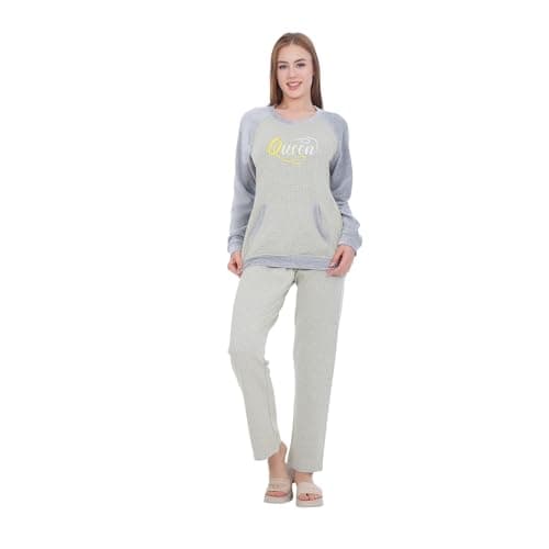 Zecotex Winter Embroidered Milton Cotton Pajama - Pajamas for Women - Special Cut on Both Sides Velvet Sleeves - 2 Pieces Set with Slit Pockets Blouse - Comfortable Home Wear for Women
