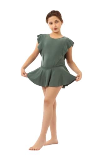 Kangol Girls' Ballet Dress, Ruffle Cap Sleeve, Skirted One-Piece