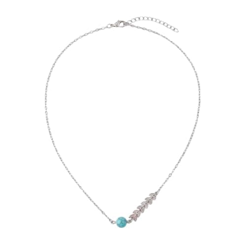 Silver Turquoise Leaf Bead Necklace Thin Chain With Lobster Closure-Mg_cg10011