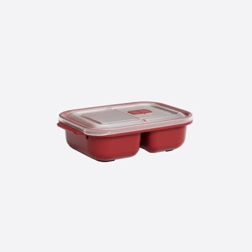 Heat’n Go 1200ml Two Compartment Microwave Food Storage Container with Steam Vent Lid, BPA-Free Plastic Lunch Box, 15.5 x 22.5 x 6.5 cm – Red
