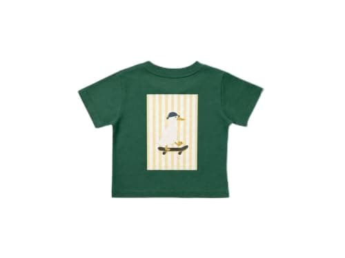 Kids Green Boxy duck T-Shirt - (4-5 years)-large | Ages 2-3 Years, Chest Duck Print, Relaxed Boxy Fit, Small Size, Boys & Girls