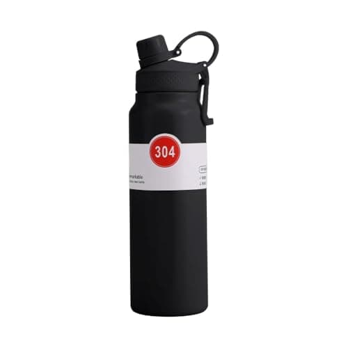 Stainless Steel Insulated Water Bottle with Straw & Handle, Double Wall Vacuum, BPA Free, Leak Proof Sports Bottle – 950ml (Black) Thermos