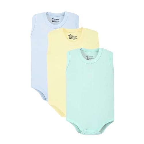 Funny Bunny Pack of 3 Plain Color Cotton Wide Cut Bodysuit for Baby Leotard