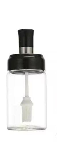 Generic Glass Oil Jar with Brush Applicator, Clear Bottle with Black Pump Lid, Kitchen Cooking Oil Dispenser, .flo